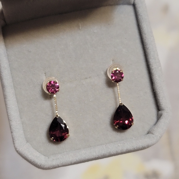 Rhodolite Garnet natural gemstone dangling earrings - Picture 4 of 4